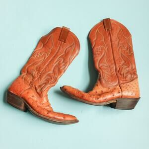 Nocona Brown Genuine Leather Cowboy Boots Size Womens 6.5 Vintage